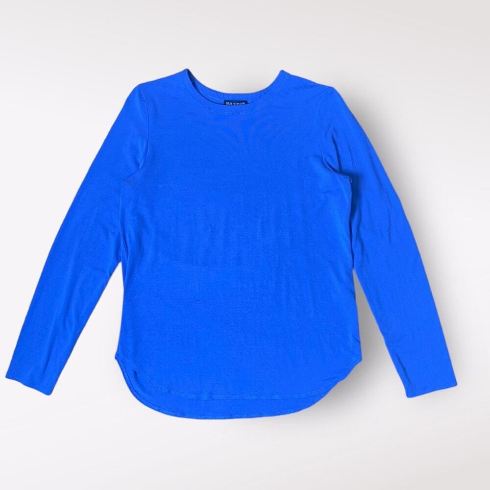 Eileen Fisher Crew Neck Long‎ Sleeve Deep Sky Blue Top Size M